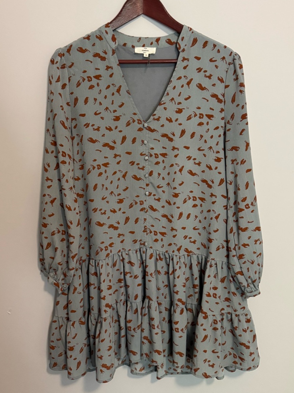 Entro Women’s Short Dress Blue Pattern S Tiered Lined Spring Prairie Coastal